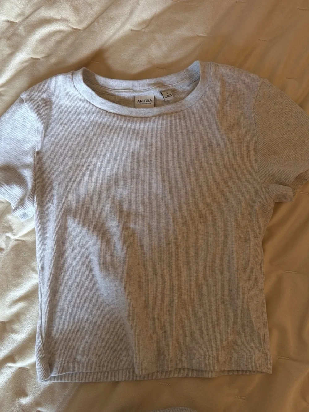 Aritzia Light Gray Ribbed Short Sleeve Top